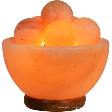 Lampe de bol à boule de saline de l&#39;Himalayan naturel Authentic Crystal Stone, base de bois de qualité supérieure avec des huiles de gradateur Diffuseur